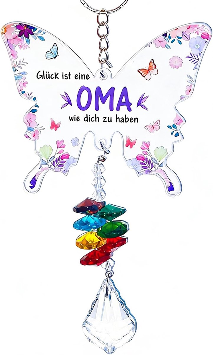 Zonnevanger vlinder - acryl hanger met kristallen lichtvanger - uniek design - liefdevol cadeau voor oma - ShopVlot