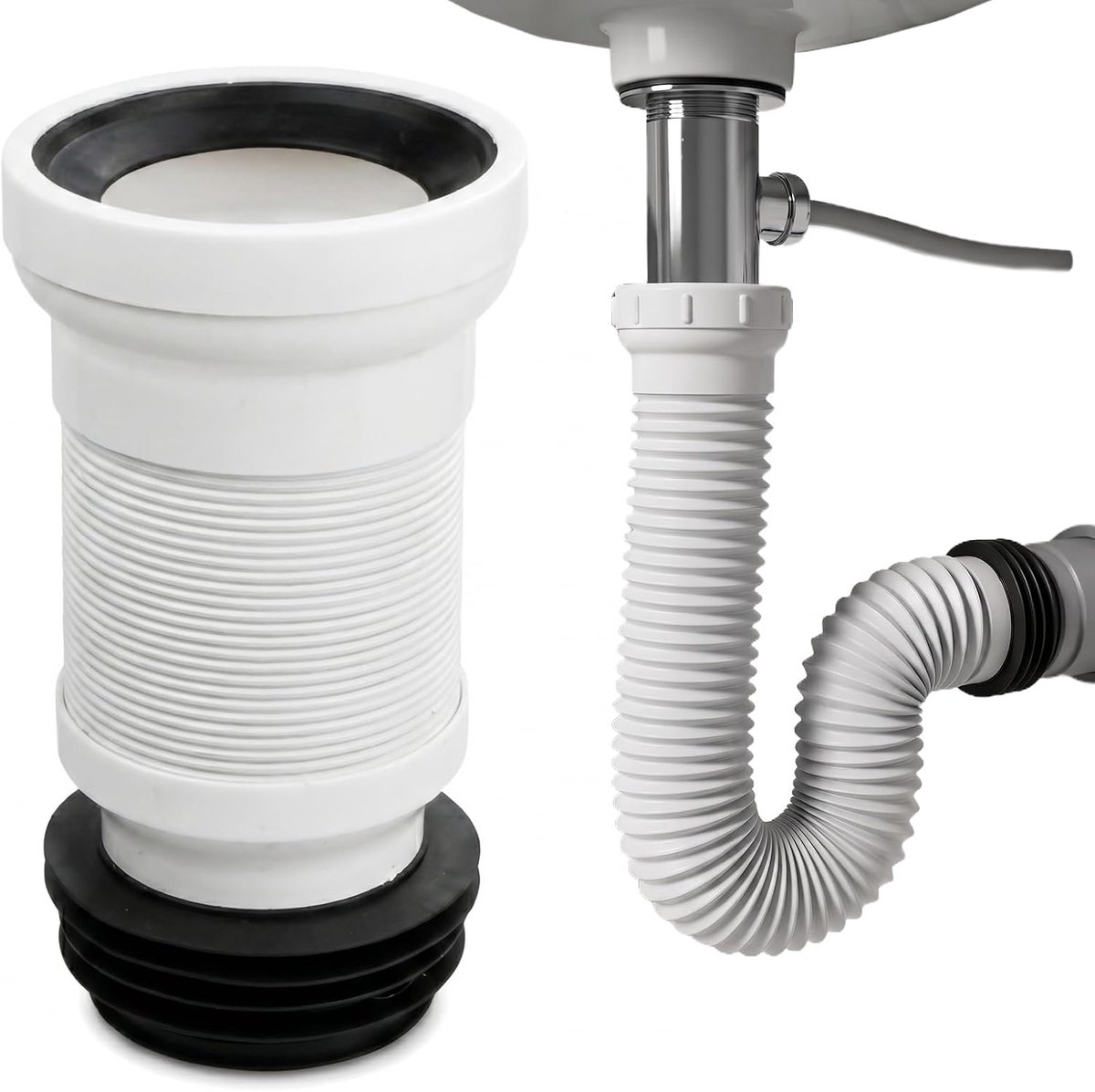 Wc-afvoerslang 25-50 cm - flexibele pvc - geur- en lekvrije afdichting - eenvoudige installatie - ShopVlot