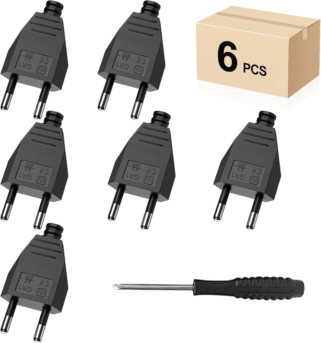 Europlug plat 2,5A - zwarte stekker - voor huishoudelijk gebruik - 6 stuks - ShopVlot