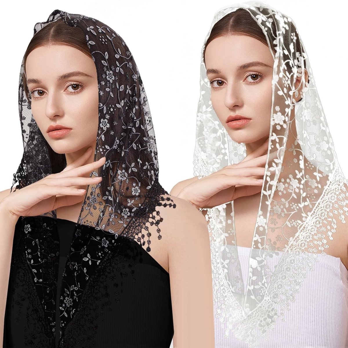 Mantilla sluier voor de katholieke kerk - 2-delig - kant sluier - perfect voor bruiloften - ShopVlot