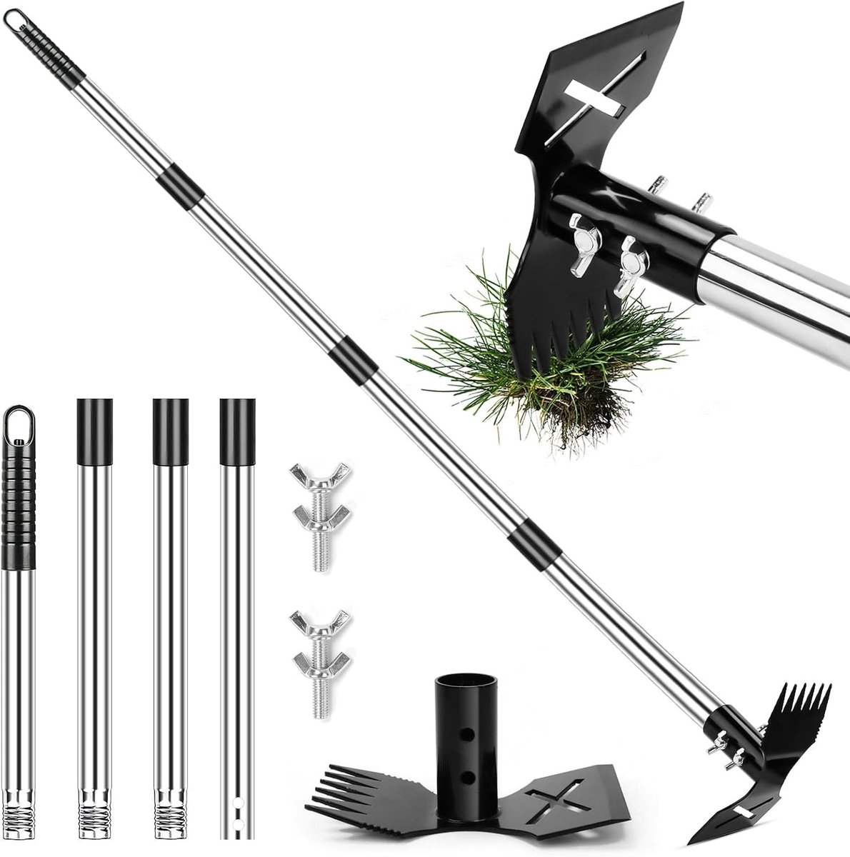Onkruidsteker - Verstelbaar tot 155 cm - 2-in-1 onkruidhark & tuinhak - Onkruid Verwijderen met lange steel - Onkruidmes - Afneembaar - onkruidverwijderaar en grijper - Geschenken van de tuinier