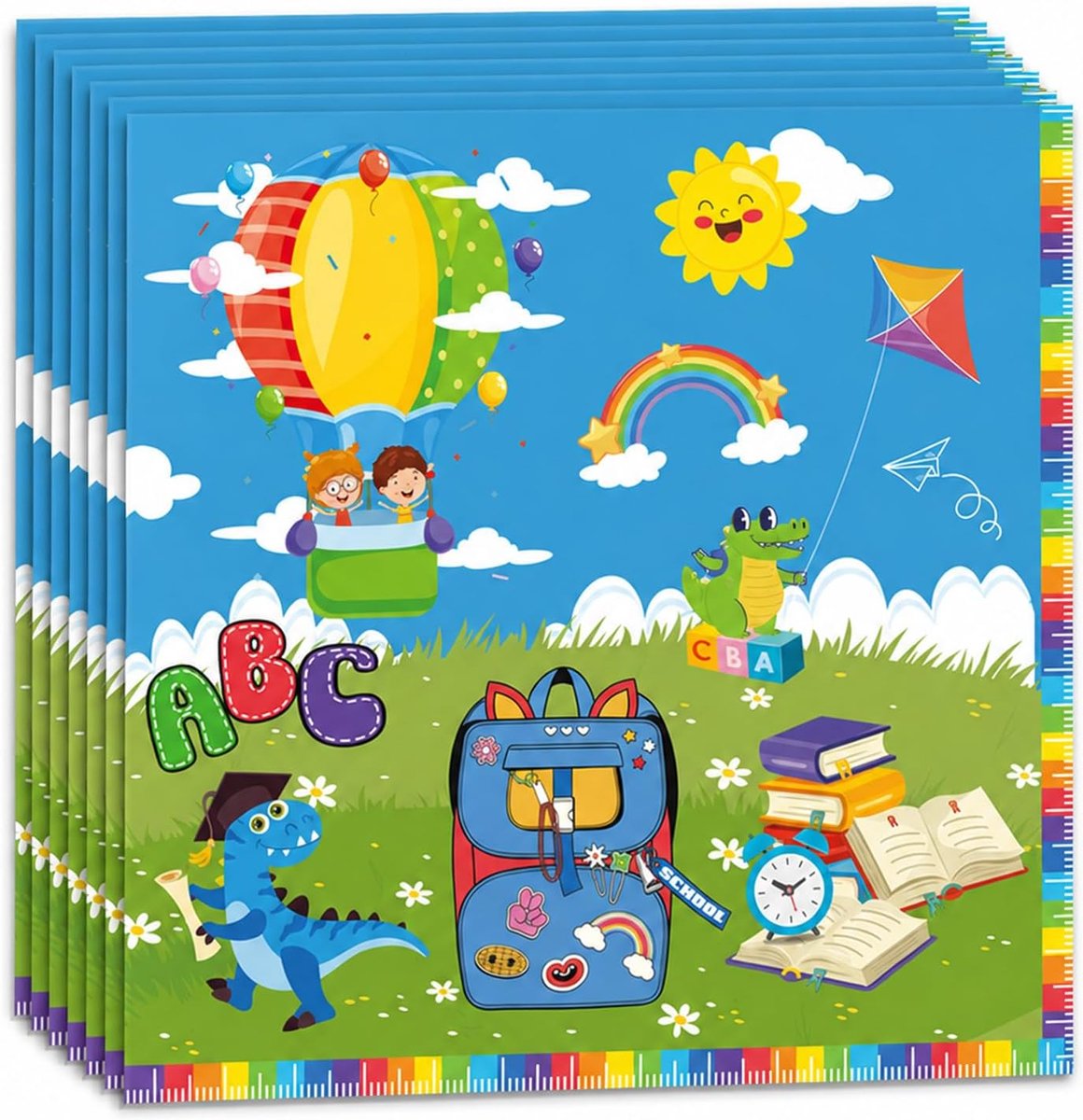 Koboko Servetten met eerste schoolmotief, 20 stuks, kleurrijke ABC-designs voor de start van school - ShopVlot