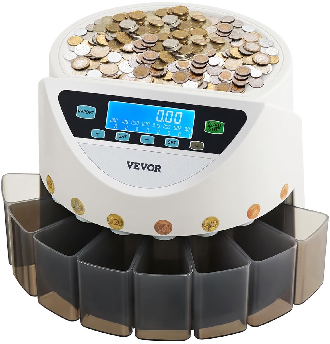 Munt sorteermachine voor euro's - 850 stuks capaciteit - LCD-display - efficiënt sorteren van munten - ShopVlot