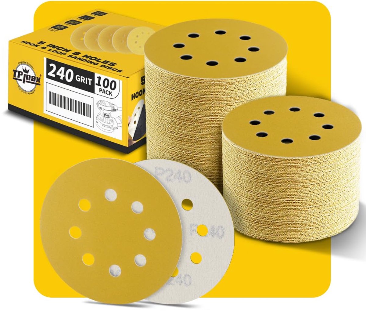 Schuurdiscs 125 mm - 240 grit - Premium goud - Ideaal voor hout en metaal - ShopVlot