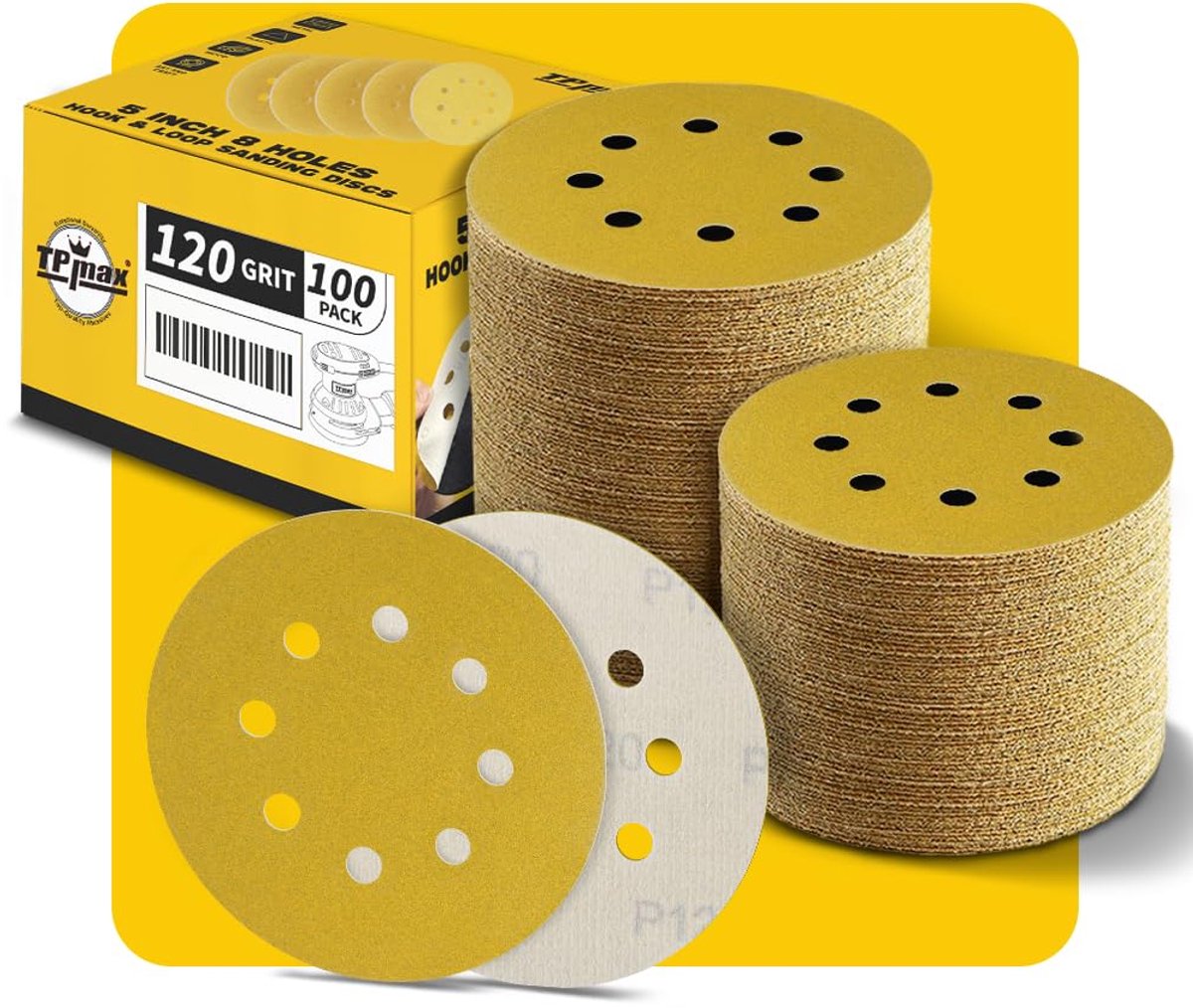 Schuurdiscs 125mm 8 Gat - Premium Goud Schuurpapier - 120 Grit - Ideaal voor Hout en Metaal - ShopVlot