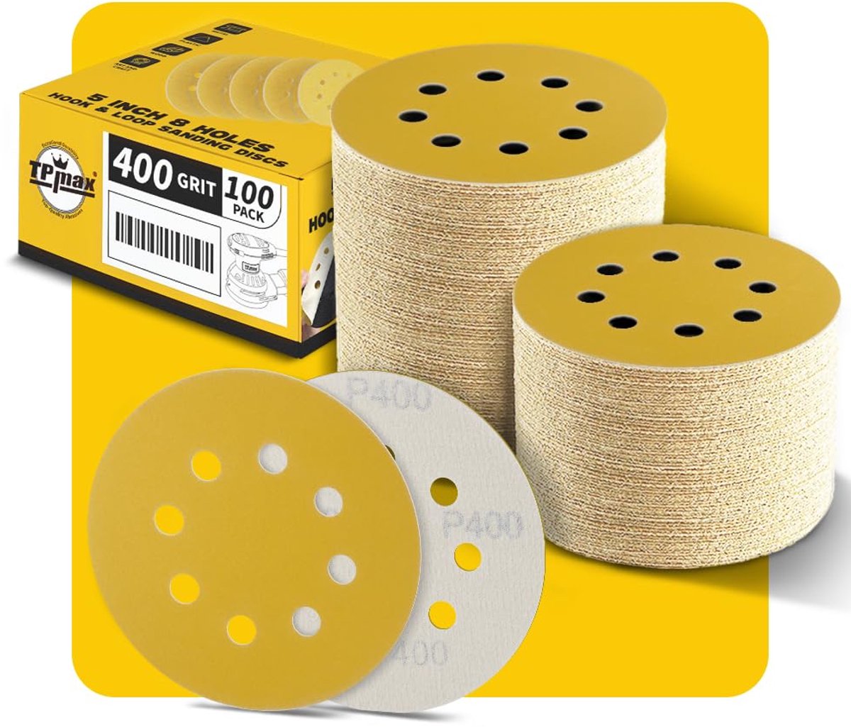 Schuurdiscs 100 Stuks 125 mm - 8 Gat Schuurpapier - 400 Grit - Ideaal voor Hout, Metaal en Auto - ShopVlot