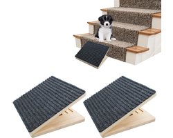 Set of 2 Wooden Dog Ramps for Stairs, Adjustable Pet Steps with Non-Slip Surface, Portable Aid Ramp for Small Dogs and - ShopVlot