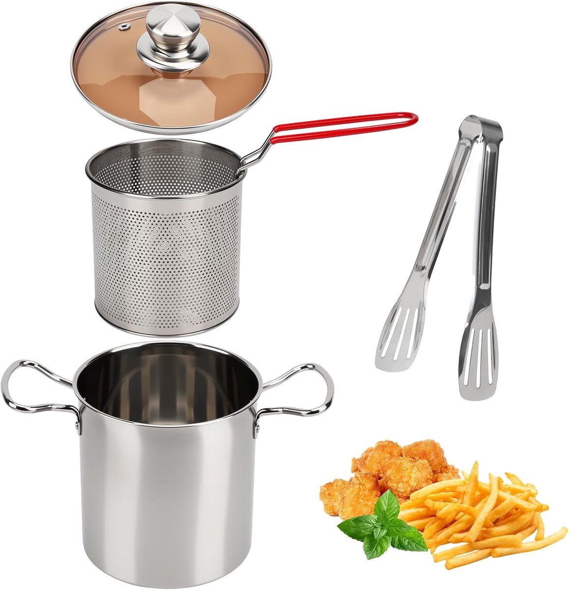 mumisuto Frituurpan, 3 liter, roestvrij stalen oliefilterpan met zeef en frituurmand, veelzijdige oliefiltercontainer - ShopVlot