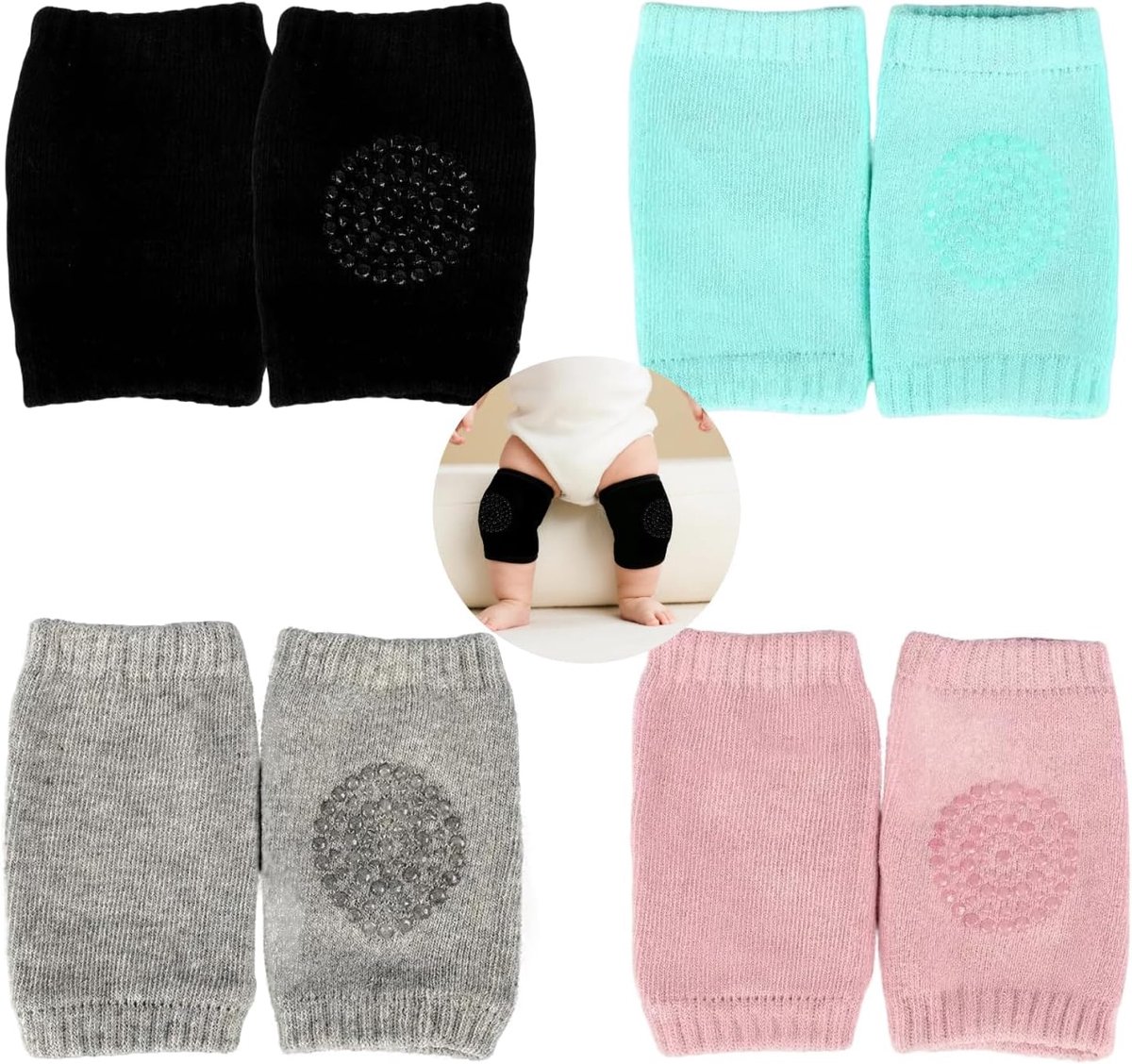 Baby Knee Pads for Crawling, Pack of 4 - Elastic and Non-Slip Crawling Pads in 4 Colours, Suitable for Girls and Boys - ShopVlot