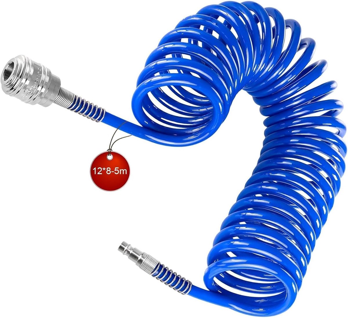 Compressor hose max 12 Bar, 8 x 12 mm air hose with 1/4 inch connection, 5 m compressed air hose, blue, for gas supply - ShopVlot