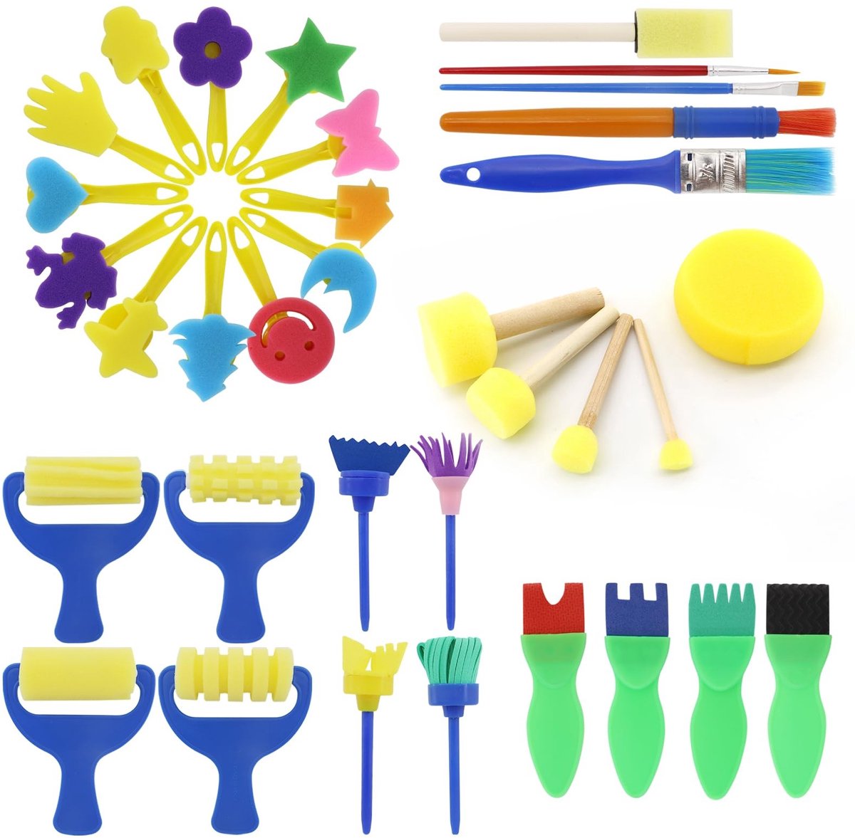 Solidchoice - 34-delige Kindvriendelijke Sponskwastenset voor Creatieve Projecten