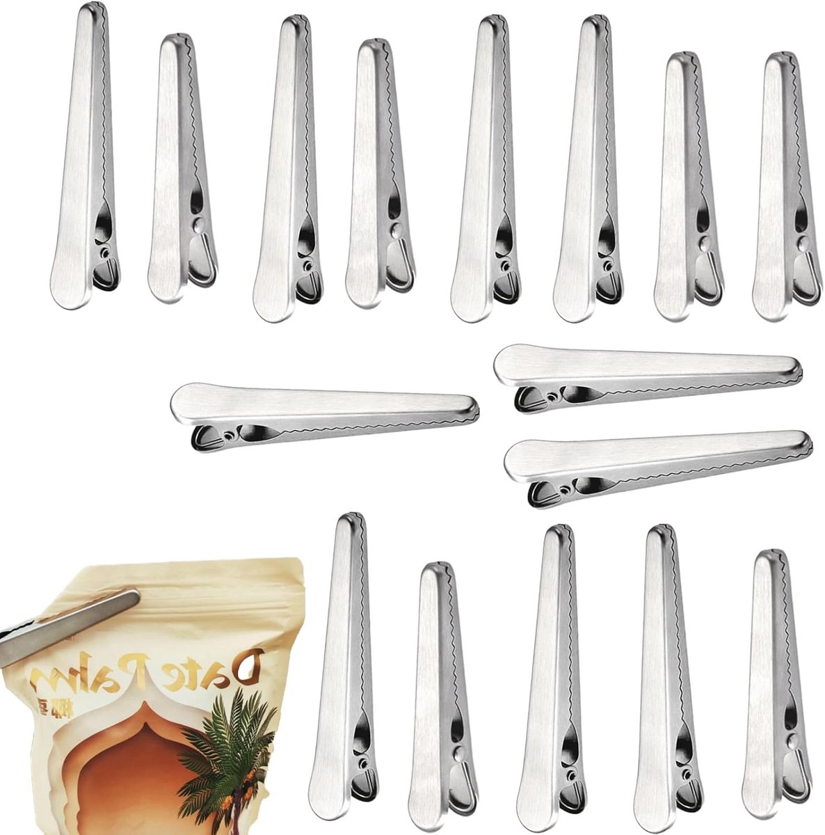 Vastsea 16 Pieces Stainless Steel Food Bag Clip, Multifunctional Kitchen Tool Clip, for Food, Coffee, Bread - ShopVlot