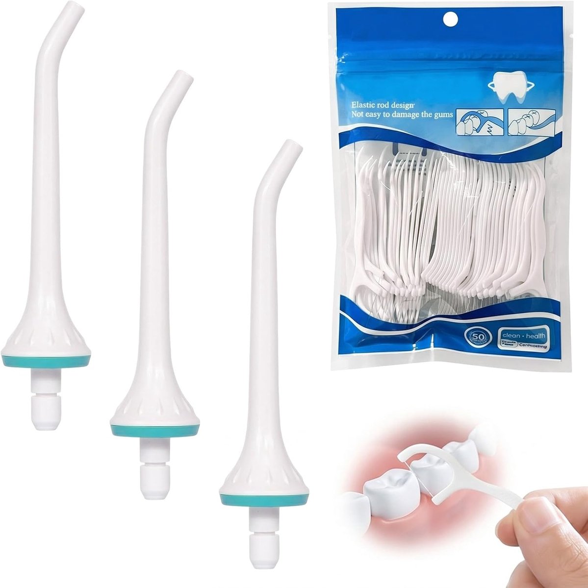 Vervangende sproeiers voor mondsproeiers, 3 standaard tips en 50 tanddraden, compatibel met Oralfree, Nicewell - ShopVlot