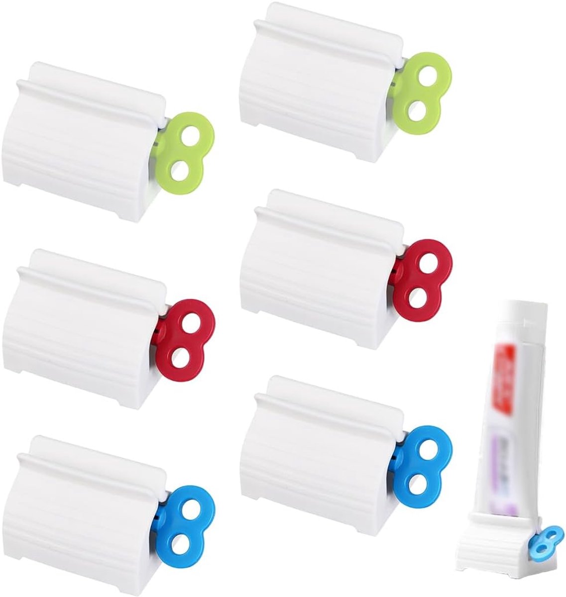 Tube clips 6 pieces green red blue, dispenser for cosmetics and toothpaste tubes, length 5 cm - ShopVlot