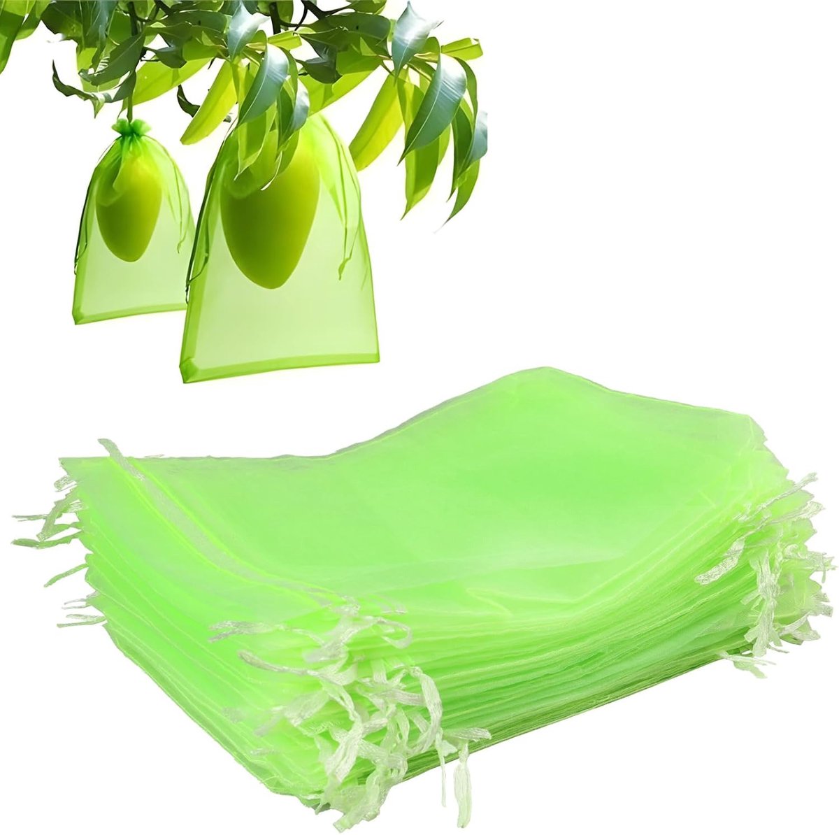 50 stuks fruitbeschermingszakken, 15 x 20 cm groen gaas met trekkoord, lichtdoordringende tuinplanten beschermen - ShopVlot