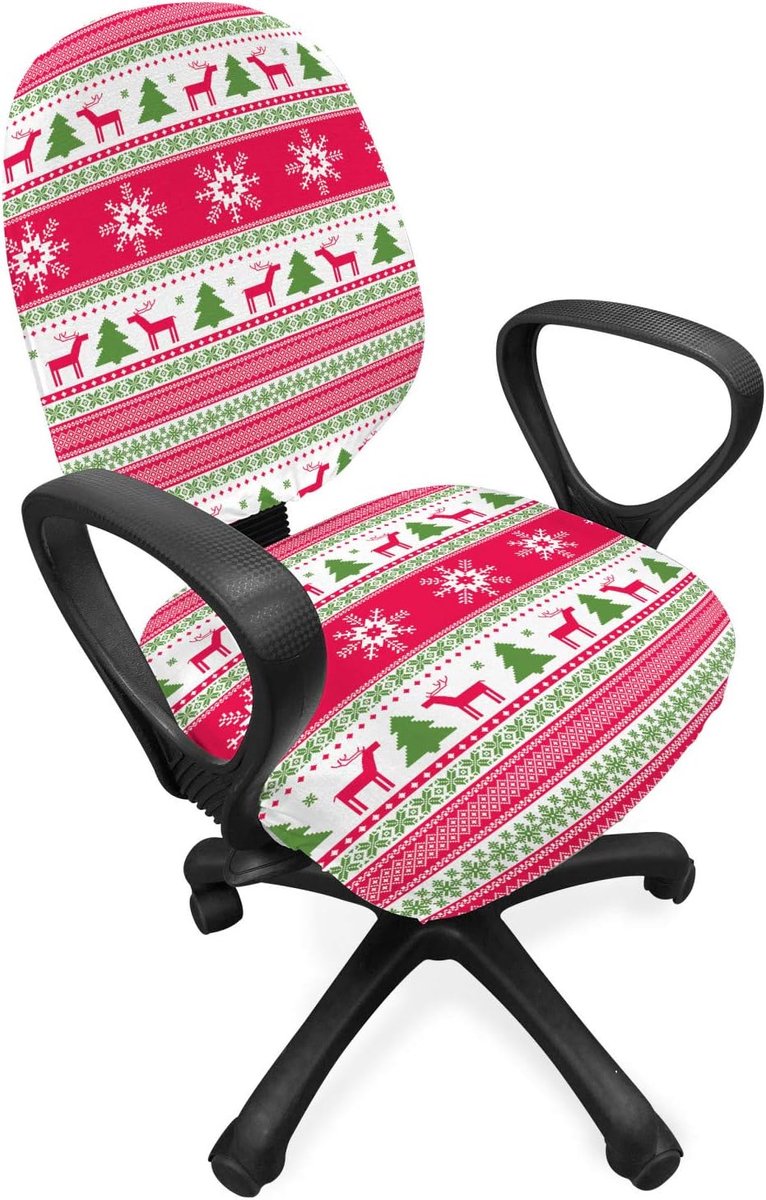 ABAKUHAUS Nordic Cover for Office Chair, Needlework Style Xmas, Decorative and Protective Stretch Fabric Cover, Pink - ShopVlot