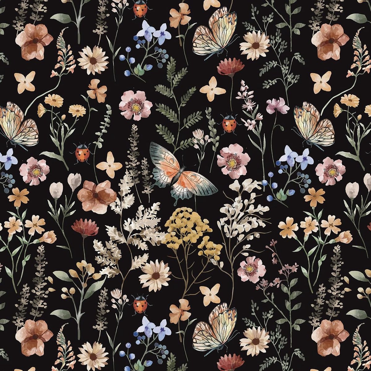 Timeet Self-Adhesive Vintage Wallpaper - Flowers and Butterflies - Black - 41 x 300 cm - Vinyl Wall Film - ShopVlot