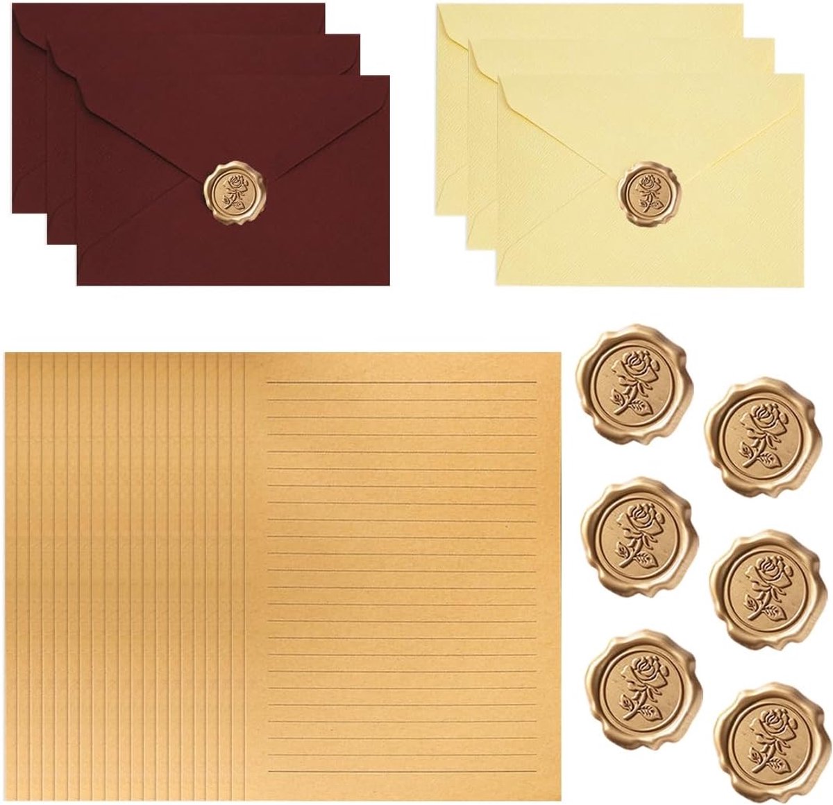 Vintage briefpapier set 32-delig - A5 kraftpapier - 6 linnen zakken - ideaal voor uitnodigingen - ShopVlot