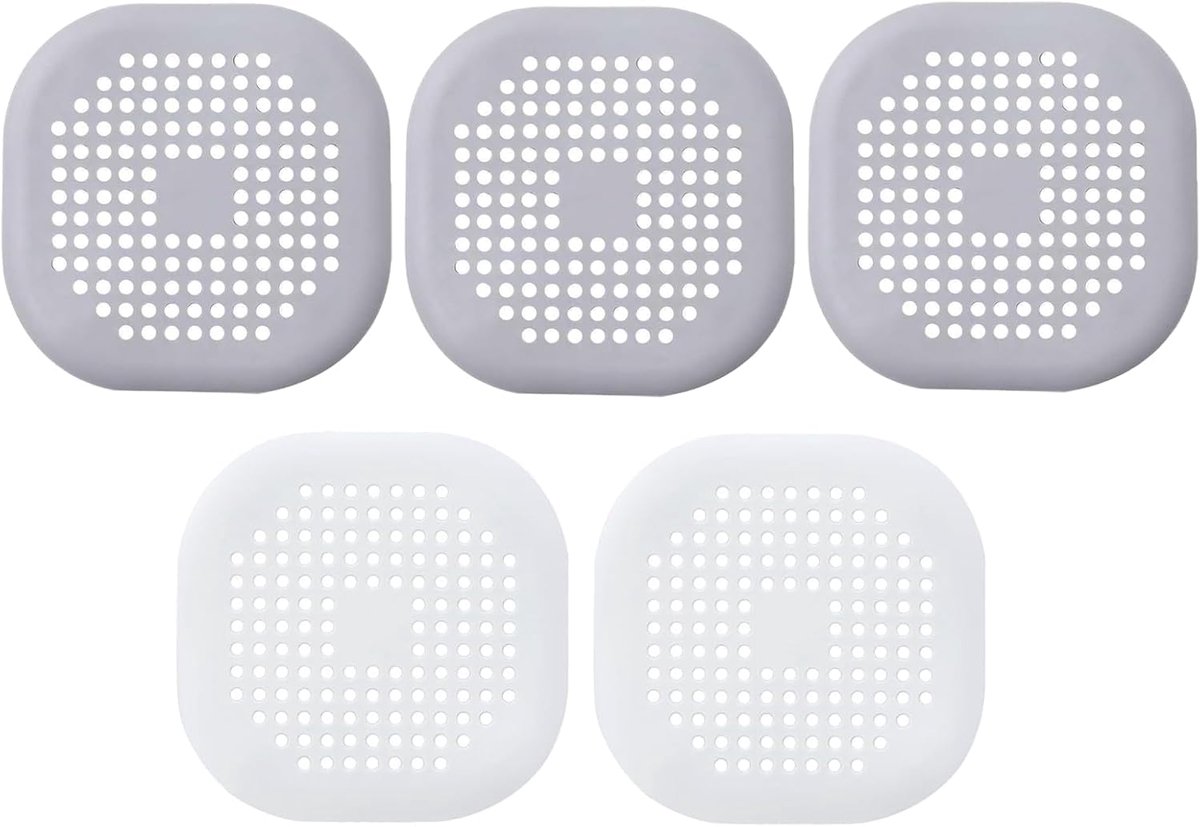 Douchefilter Set van 5 - 13 x 13 cm - Grijs en Wit - Effectieve Haarvanger voor Douche en Badkuip - ShopVlot