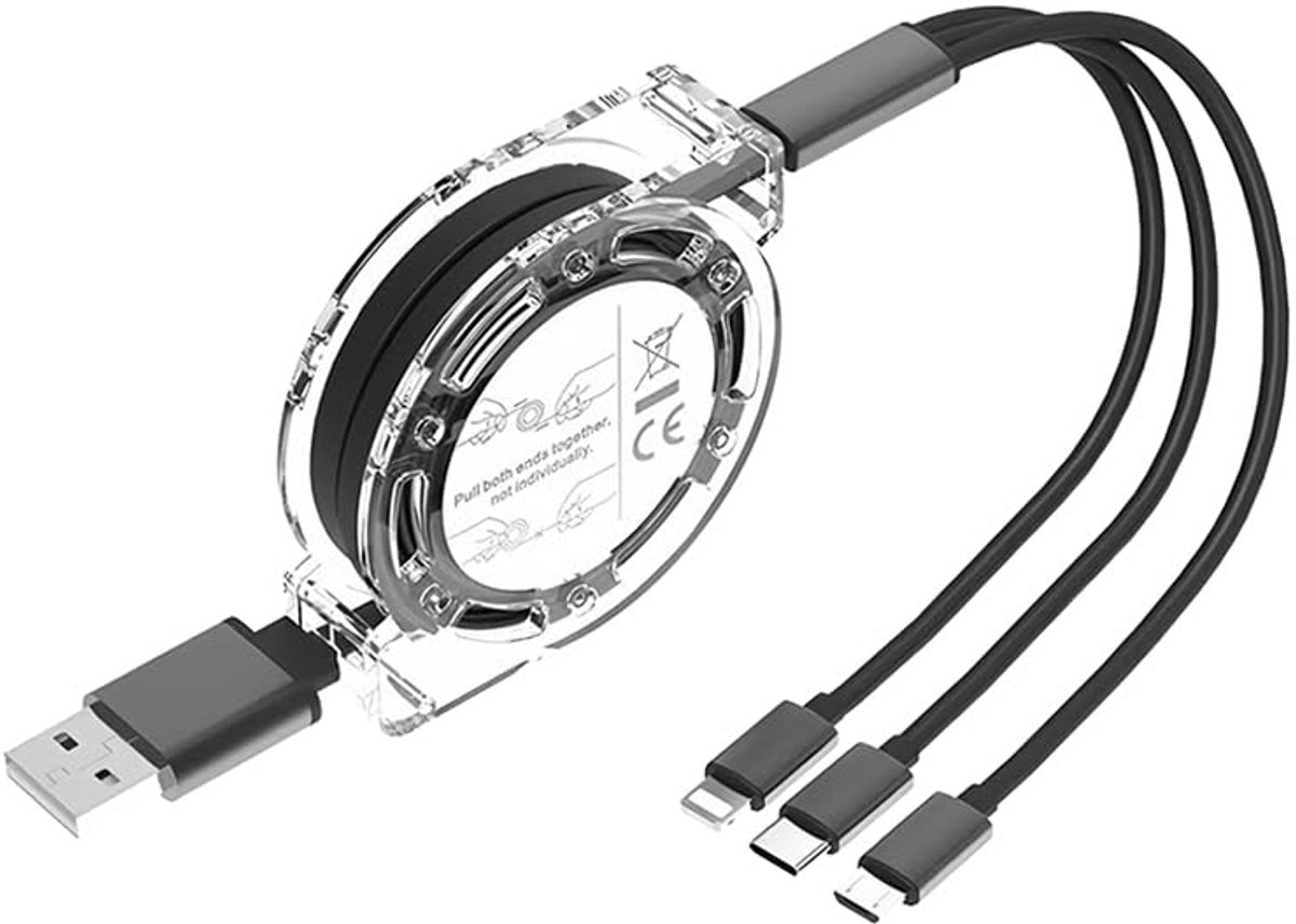 Multi USB C Oplaadkabel 1 m - Retractable 3-in-1 - Universeel - Ideaal voor dagelijks gebruik - m-winkel