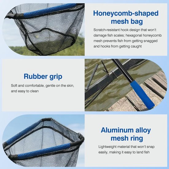 Schepnet 90 cm - opvouwbaar nylon - driehoekig frame - ideaal voor vijver en bootvissen - ShopVlot — afbeelding 2