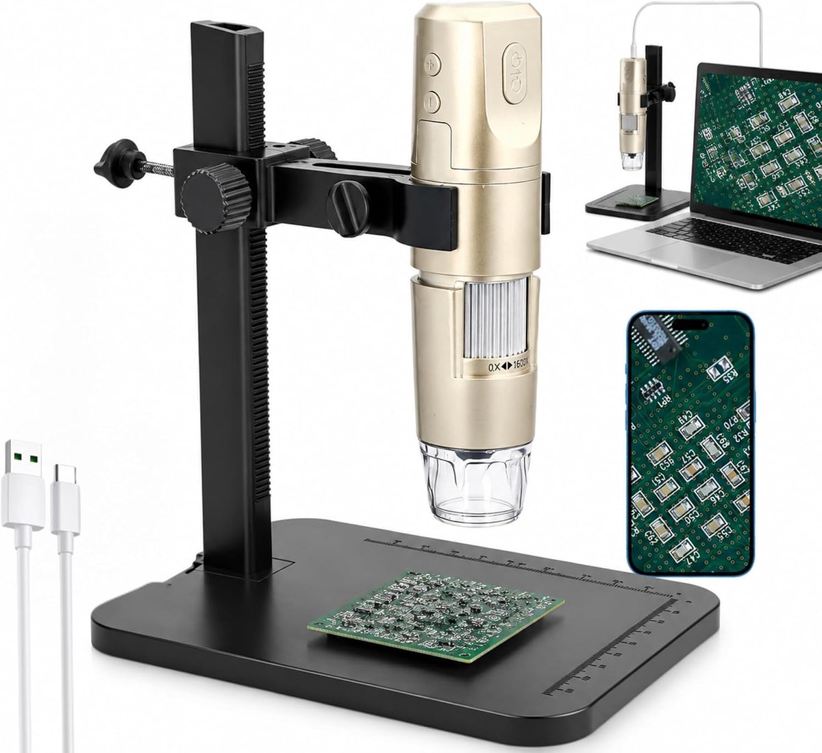 USB digitale microscoop 1600x - WiFi draadloos - 1080P fotografie - ideaal voor studenten en leraren - ShopVlot