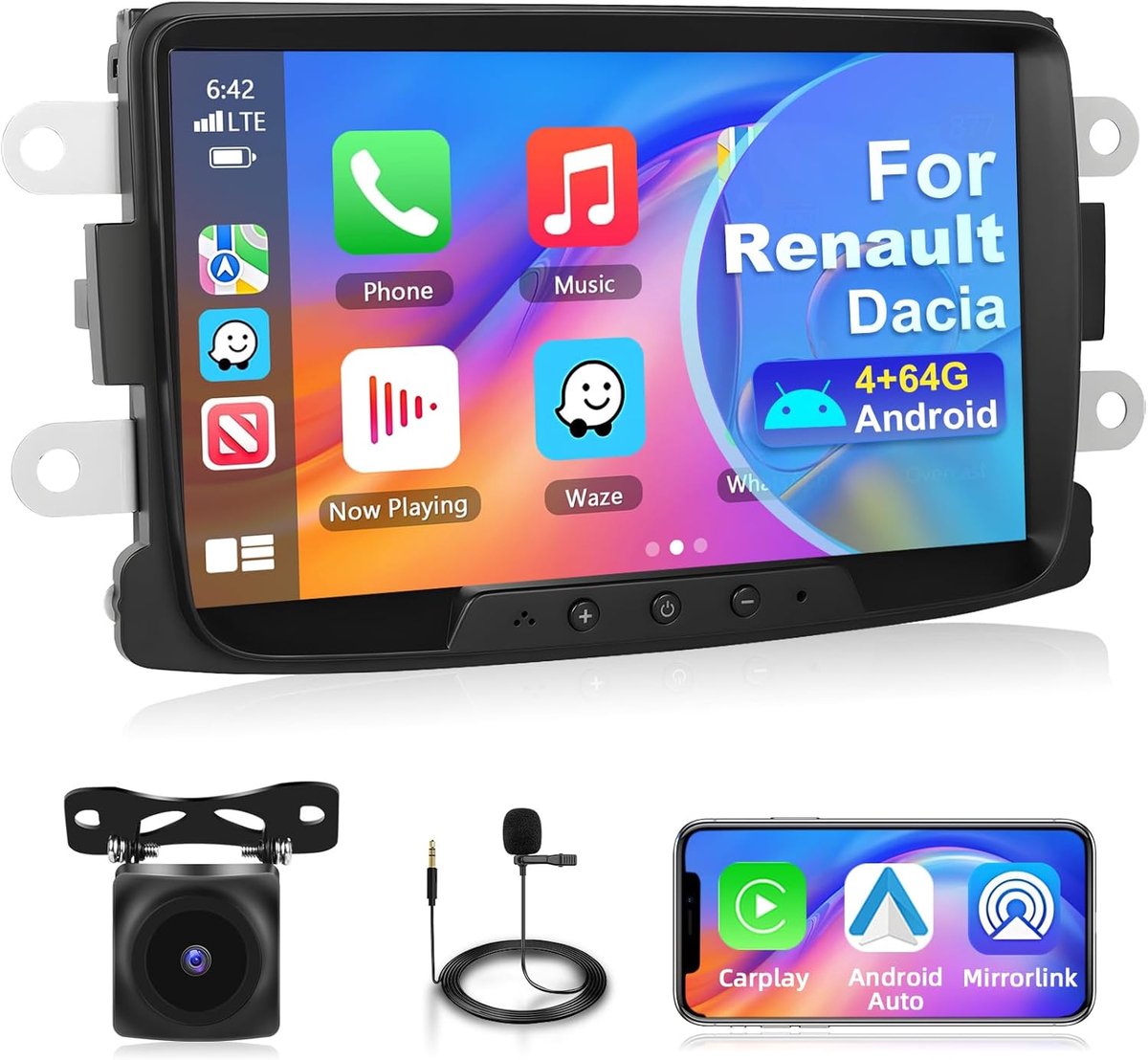 Autorradio 8 inch - 4G + 64G - Dacia Duster/Sandero - CarPlay en Android Auto draadloos - ShopVlot