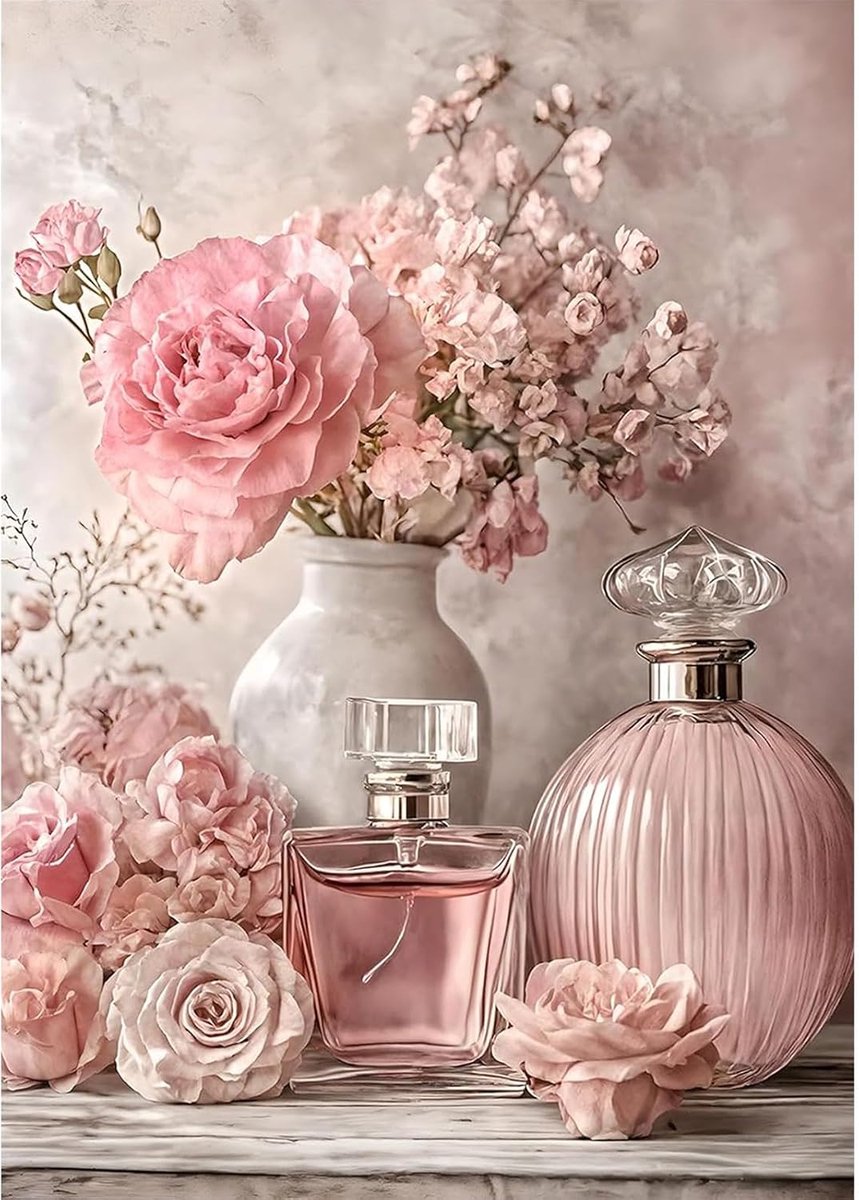 Diamant schilderij kit volwassenen - Roze parfumfles - Volledige boor 5D bloemen - Ontspanning en creativiteit - ShopVlot