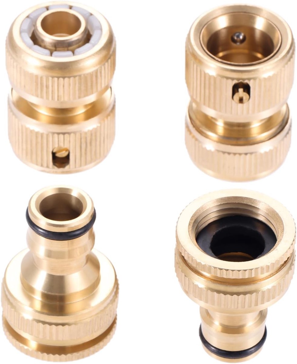 4PACK Tuinslang Snelle Koppeling, Snelle Ontkoppeling Slangconnector, Messing Slang Einde Connector, Wateraansluitingen en Tuinaccessoires