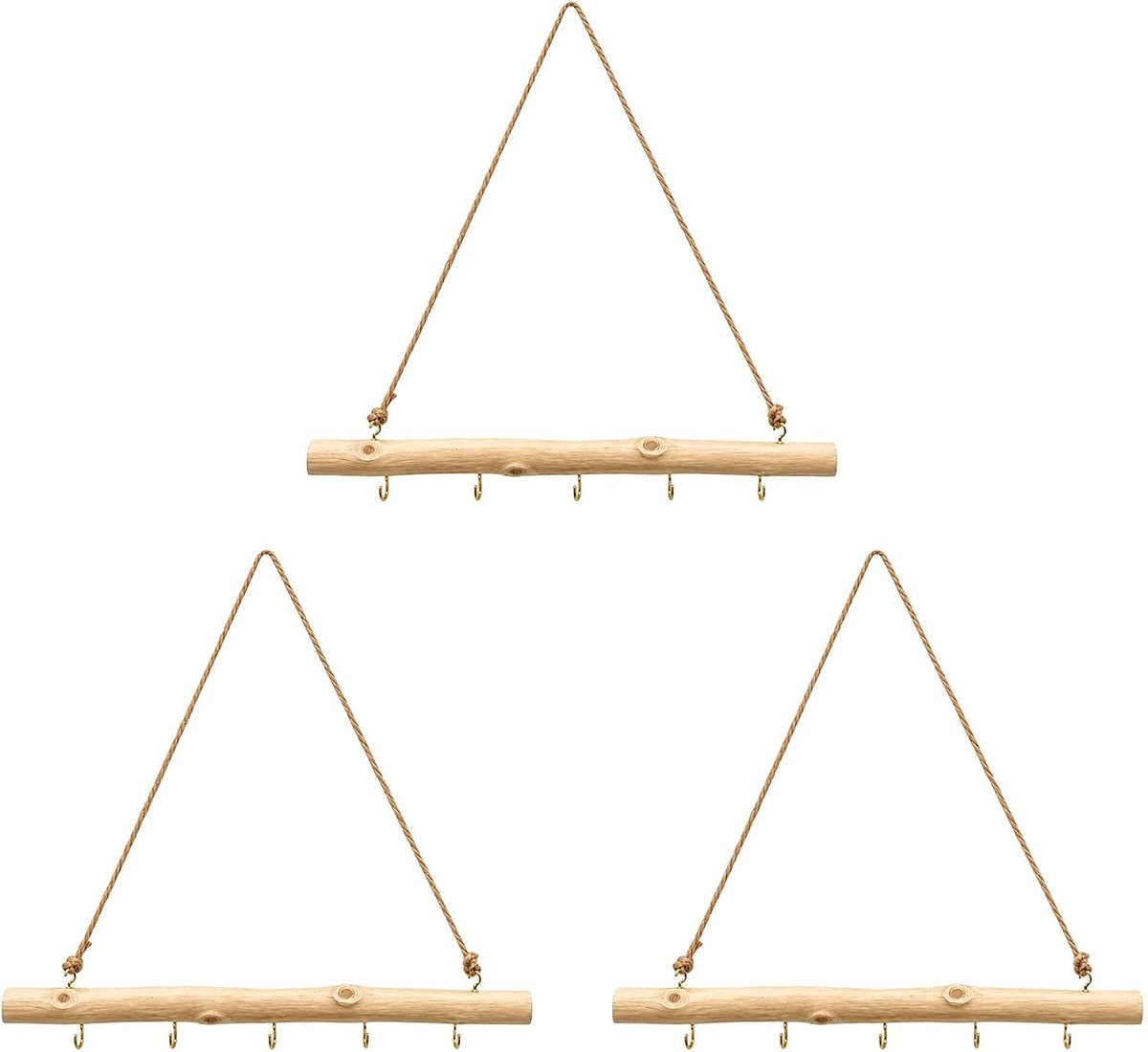 Zwevende houten takken 3 stuks - populierenhout - stevig en duurzaam - ideaal voor sieradenhouder - ShopVlot