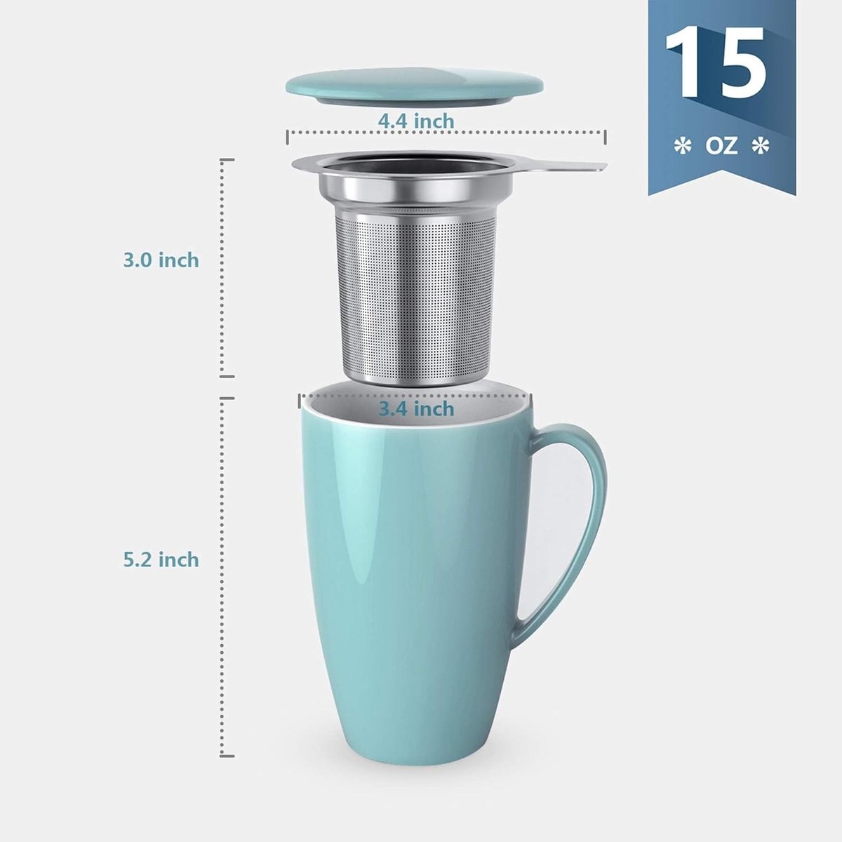 Elegante Porseleinen Theekop met Deksel en Zeef, Grote 450ml Mokken voor Thee, Koffie en Melk, Perfect voor Thuis, Kantoor of als Cadeau