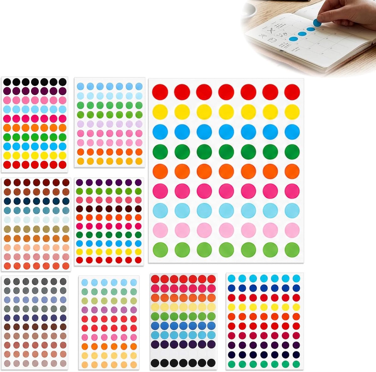 Plakstippen 20 mm - 20 kleuren - ronde stickers - perfect voor organisatie - ShopVlot
