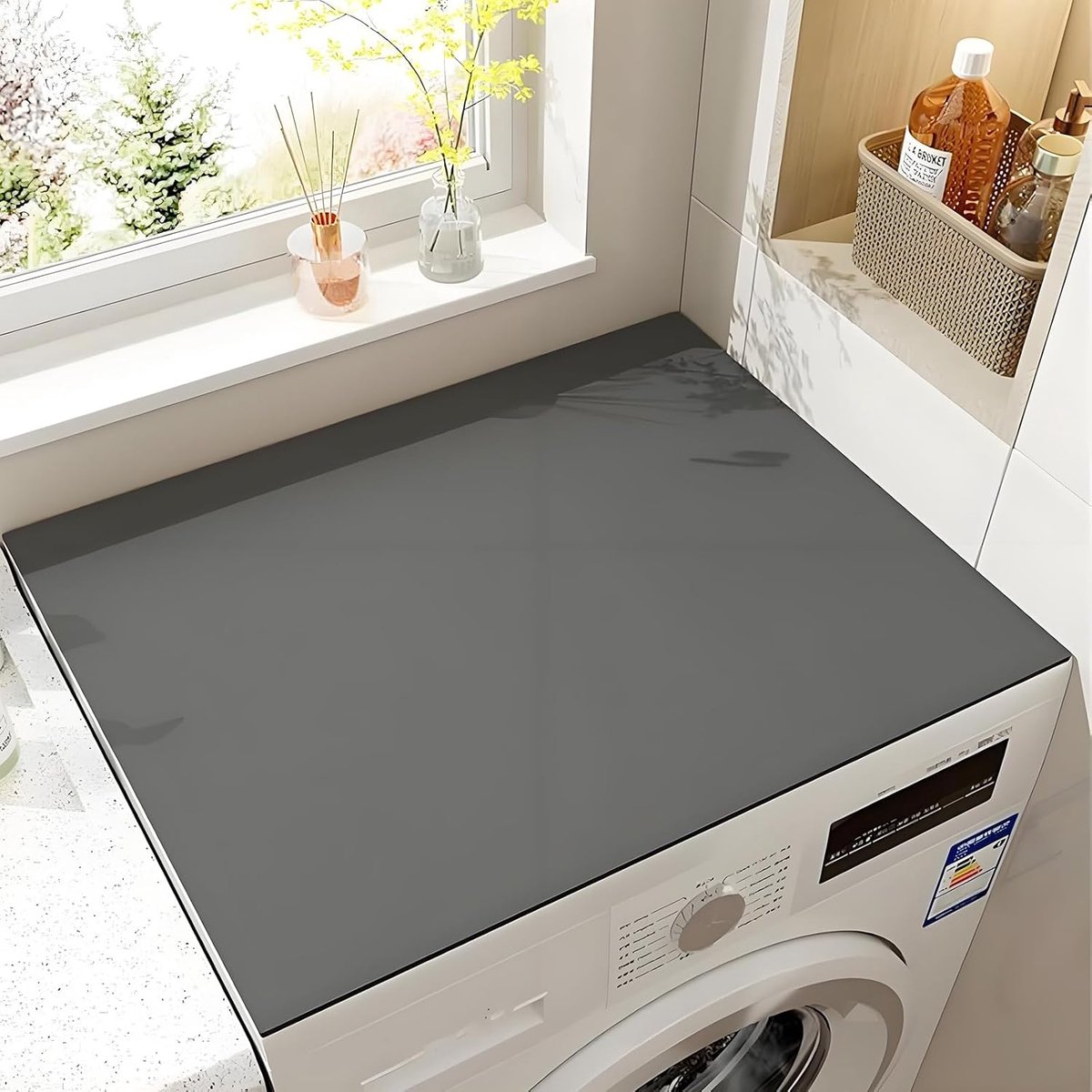 Wasmachine en droger mat 60x60cm - grijs rubber - antislip en stofdicht - beschermt tegen krassen - ShopVlot