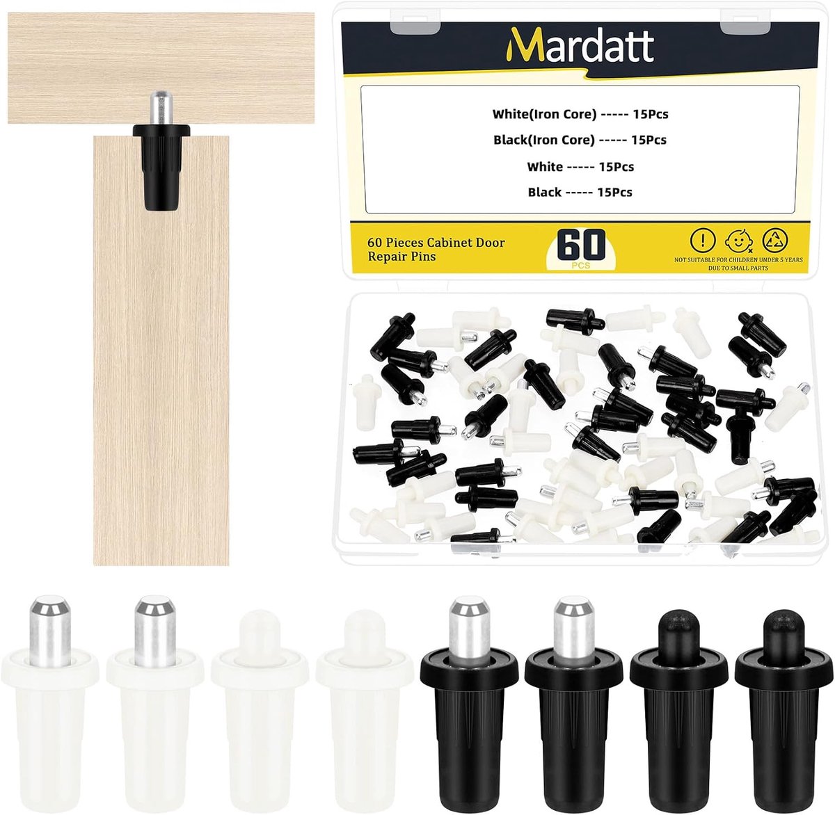Cabinet deur reparatiepennen 60 stuks - zwart/wit - telescopische pinnen - vervangingsonderdelen voor meubels - ShopVlot