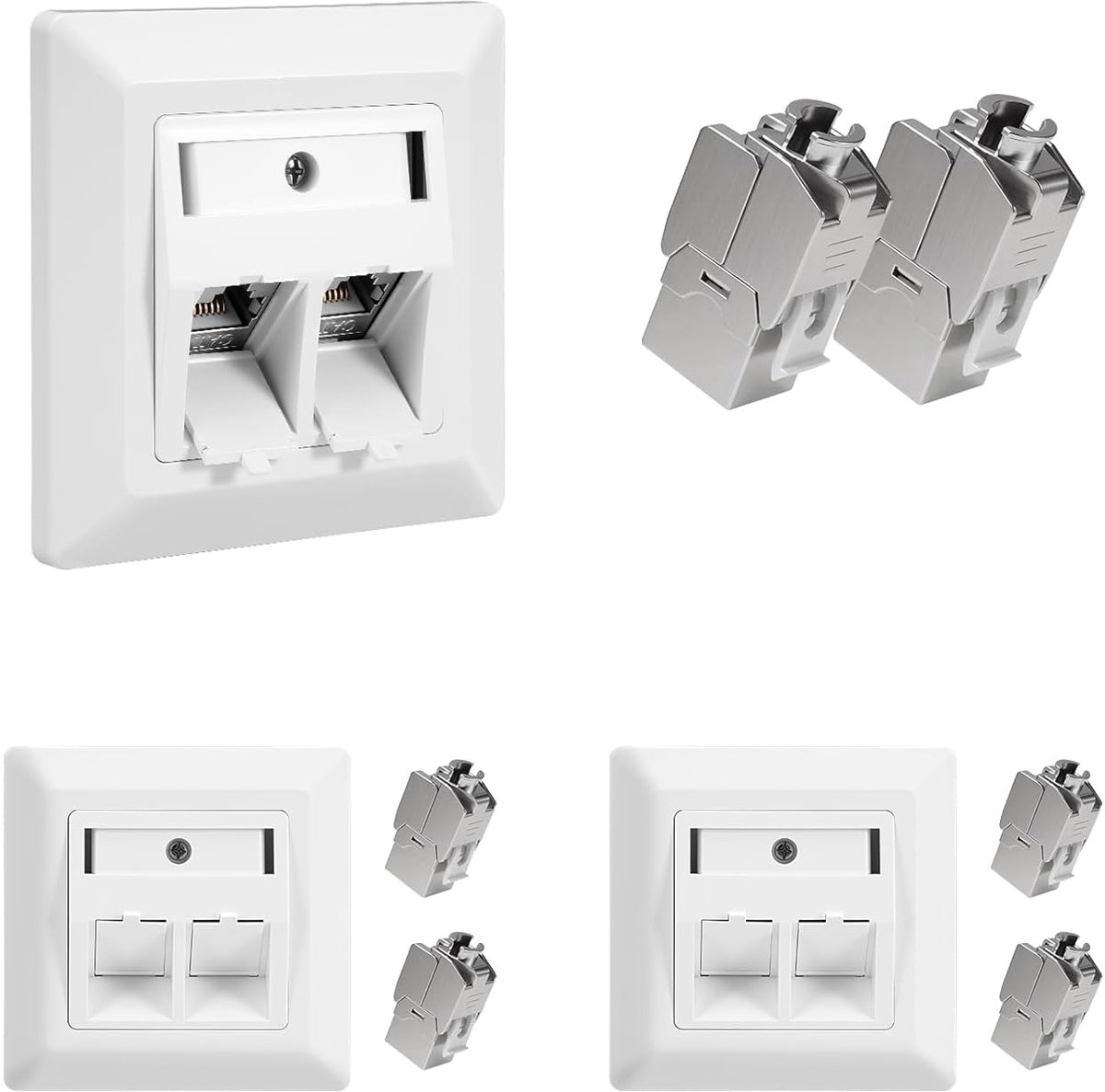 3 x Network Socket Socket CAT7/CAT6A, LAN Box, Double with RJ45 Keystone Module STP, 2-Way LAN Socket, Surface Mounted - ShopVlot