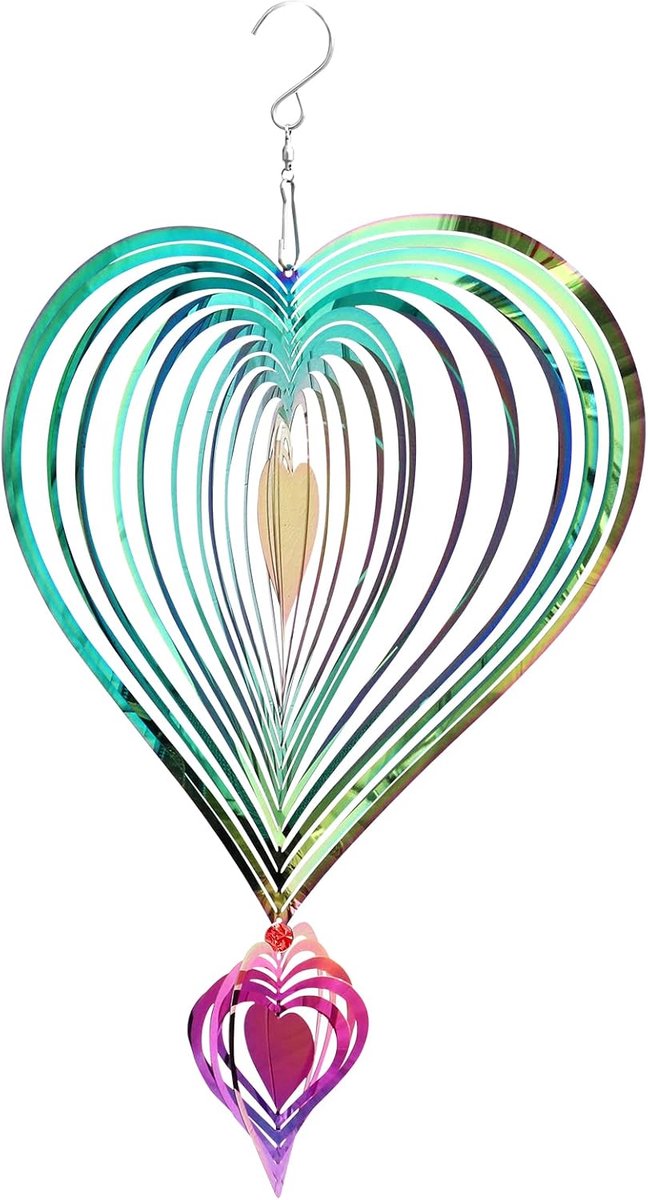 Wind Spinner Metal Decorations for Outdoor,3D Heart Wind Chime for Garden,Hanging Mirror Stainless Steel Wind Sculptur - ShopVlot