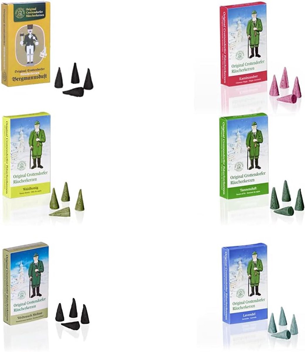 Crottendorfer Smoke Candles Bergmann Set of 6 - Bergman's Fragrance + Forest Honey + Chimney + Incense Melissa + Pine - ShopVlot