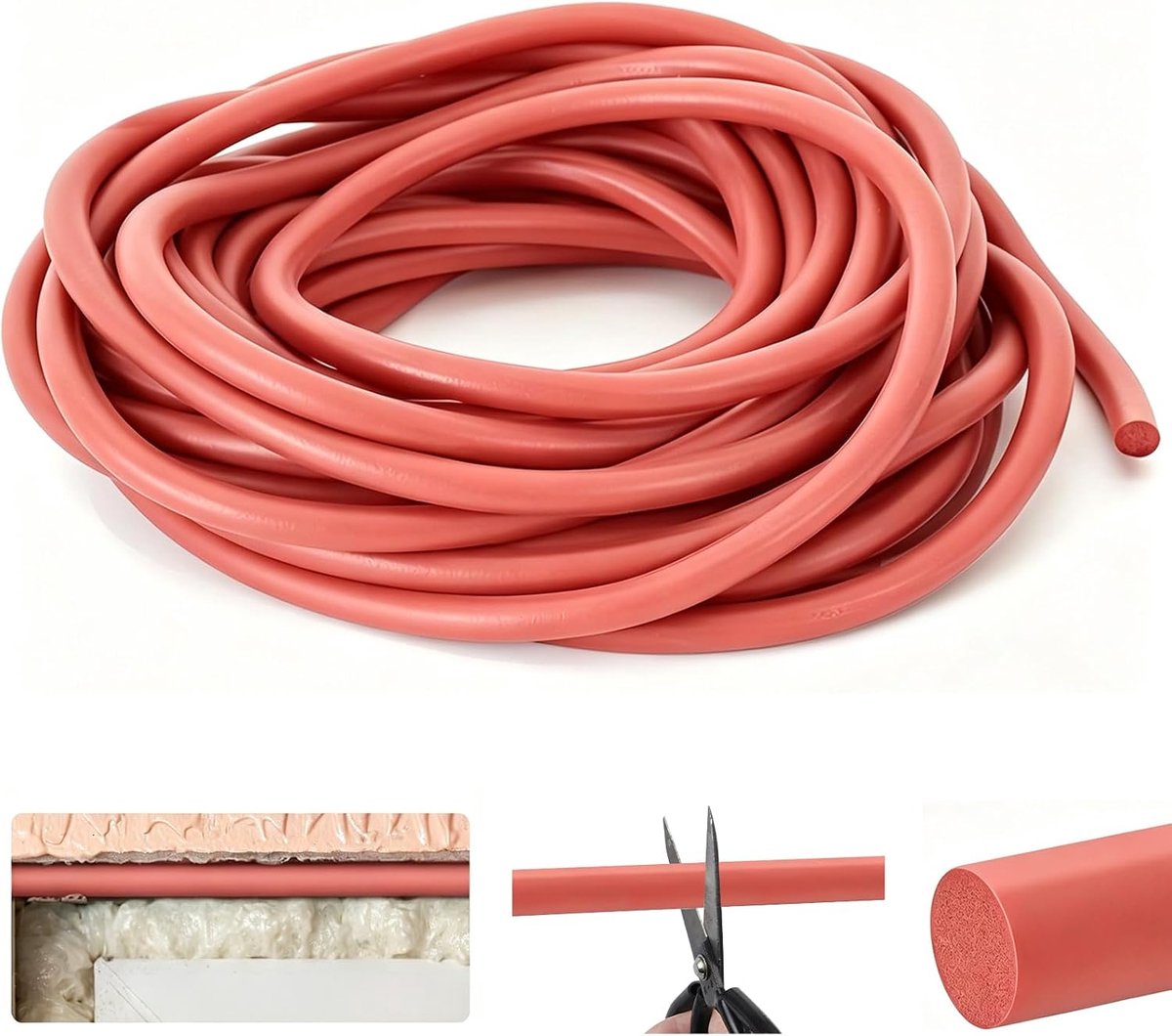 Ø 6 mm x 5 m voegafdichtingskoord, EPDM-afdichtingsschuim, rond koord voor voegen, rood rond afdichtkoord - ShopVlot