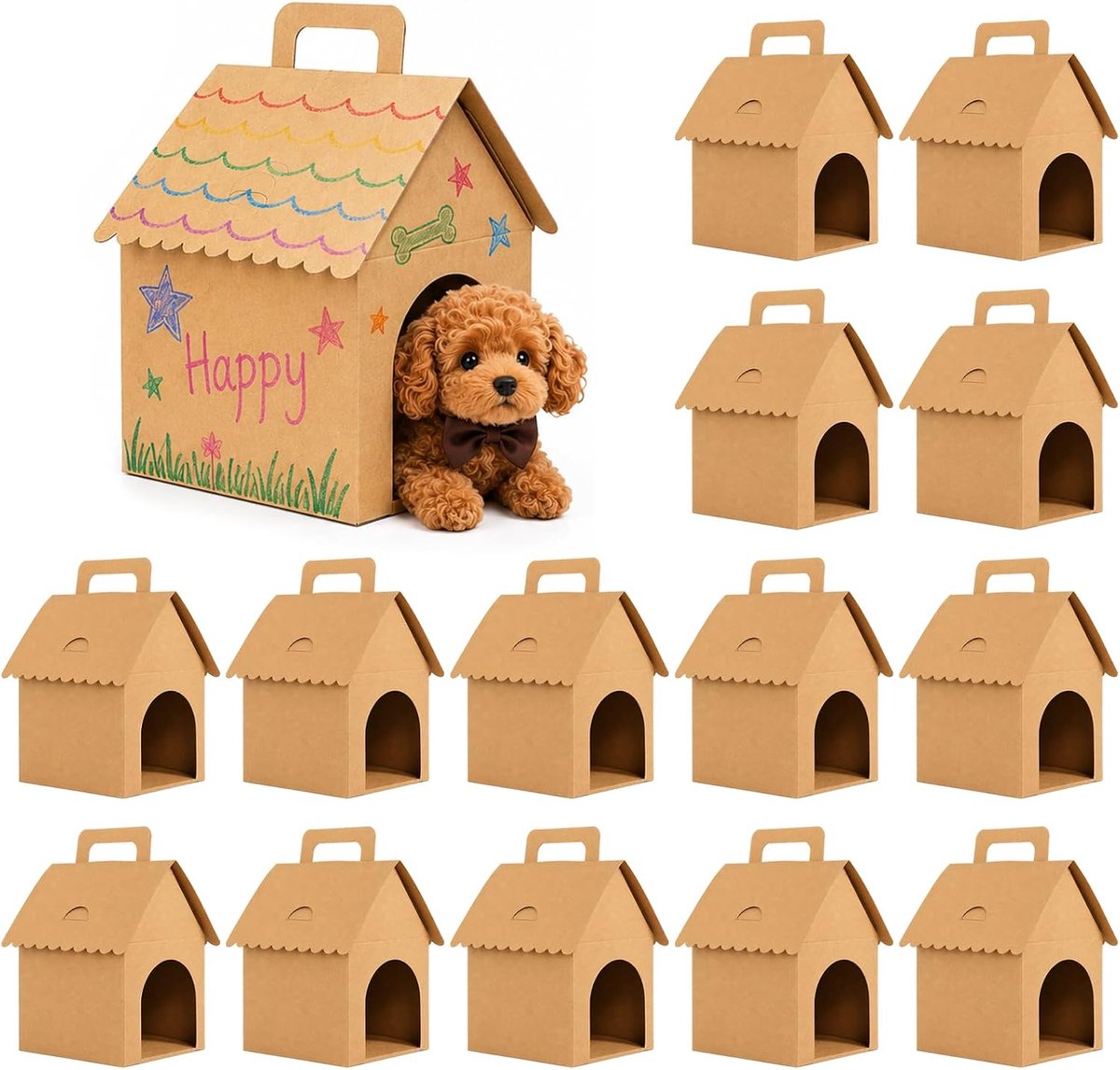 Adopt A Puppy Party geschenkdozen, schattige lege geschenkdozen in huisvorm, 15 stuks huisvormige geschenkdozen - ShopVlot