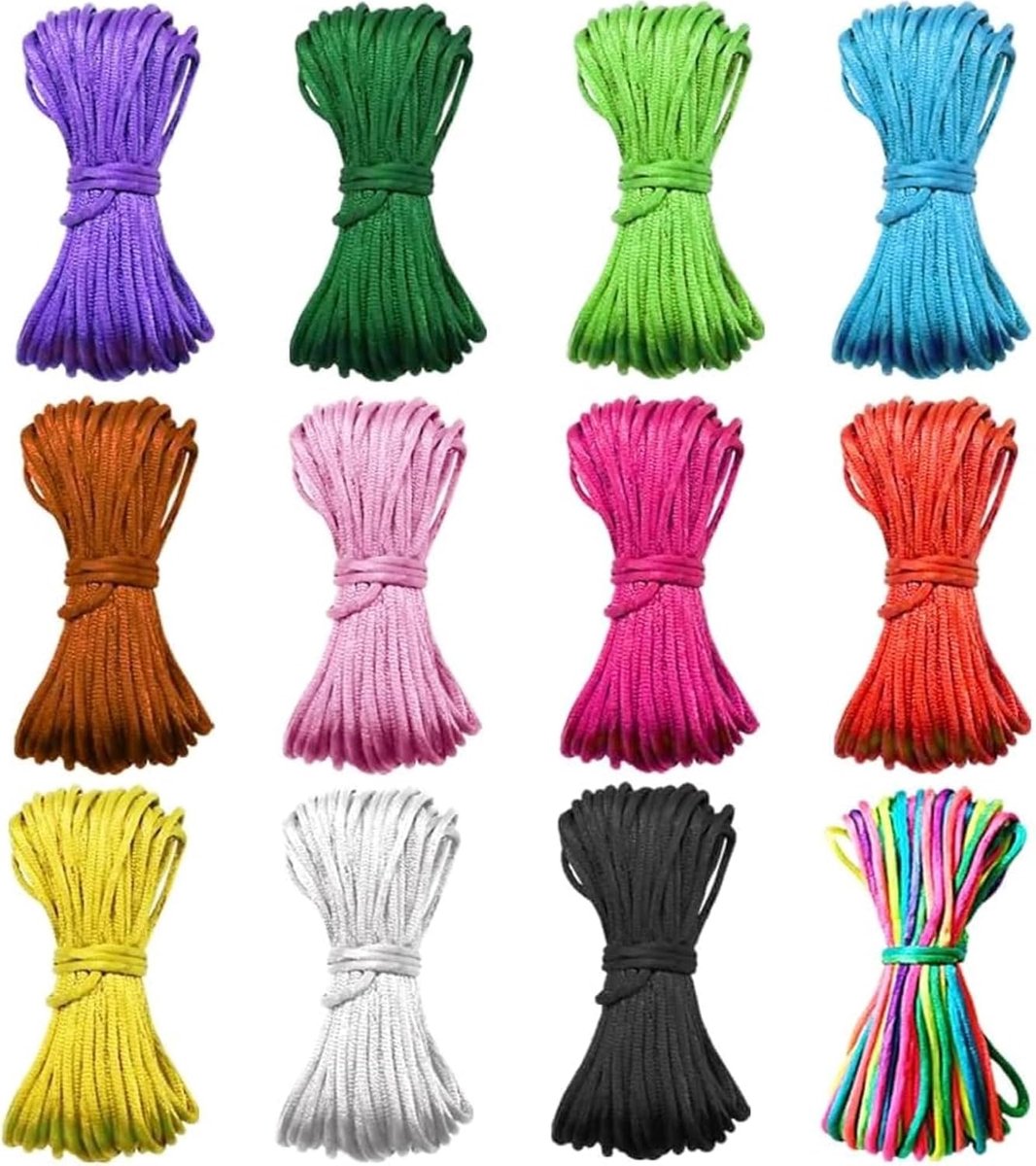 Breitouwset, 12 kleurrijke kleuren, gevlochten nylon touw, knutselkoord voor doe-het-zelfprojecten, handwerk en - ShopVlot