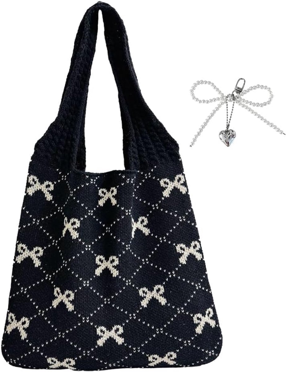 Hobo Bag Dames gebreide tote bag met strikpatroon schoudertas shopper tas draagtas handtas dames voor dagelijks - ShopVlot