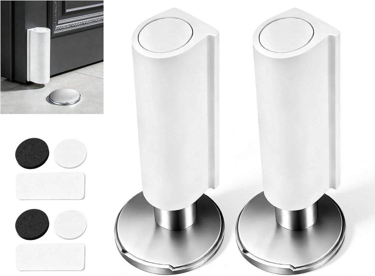 Deurstopper, magnetisch, 2 stuks, 68 mm, roestvrij staal, wit - ShopVlot
