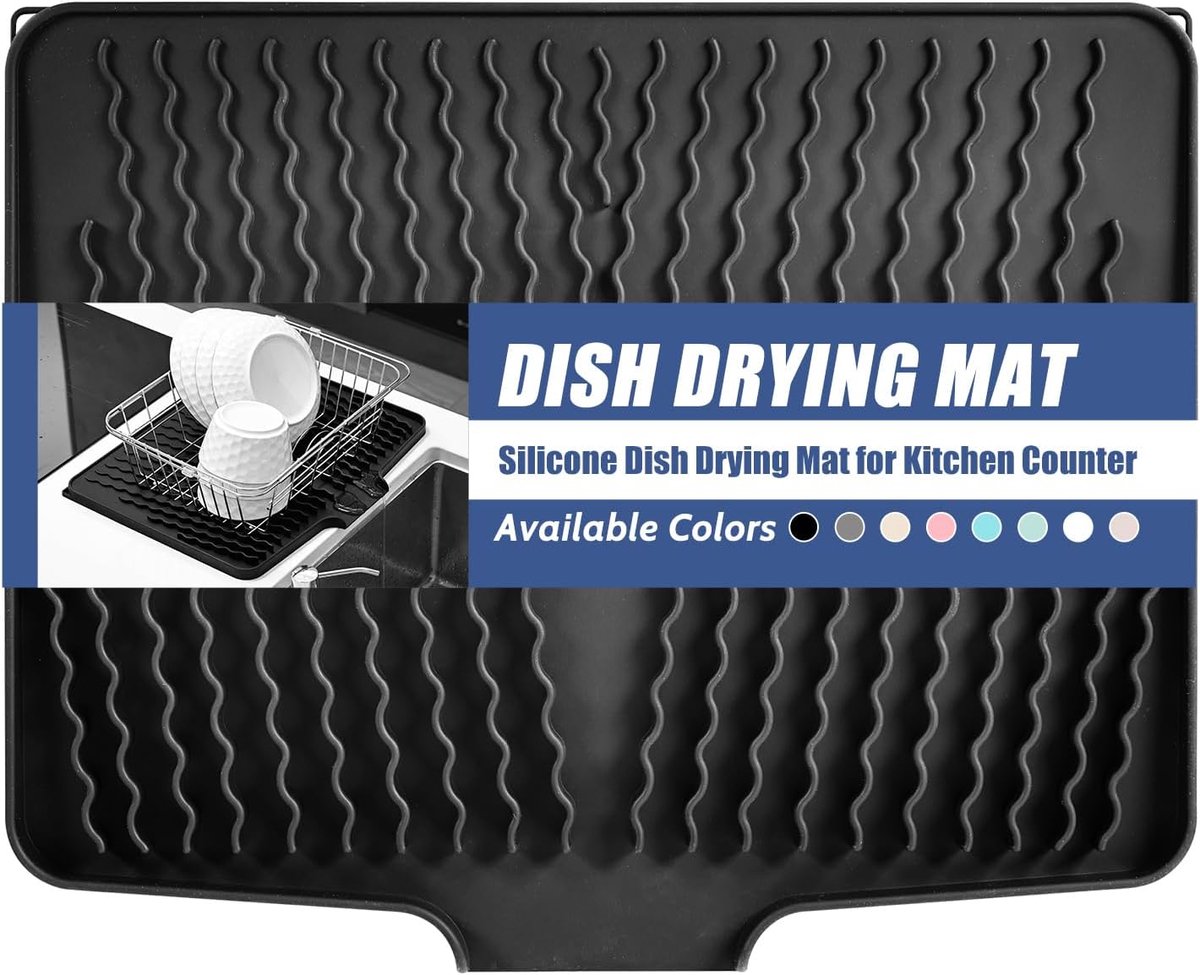 Draining Mat, 40 x 33 cm, Silicone Draining Mat for Kitchen Sink, Heat-Resistant, Non-Slip, Draining Tray, Elegant - ShopVlot