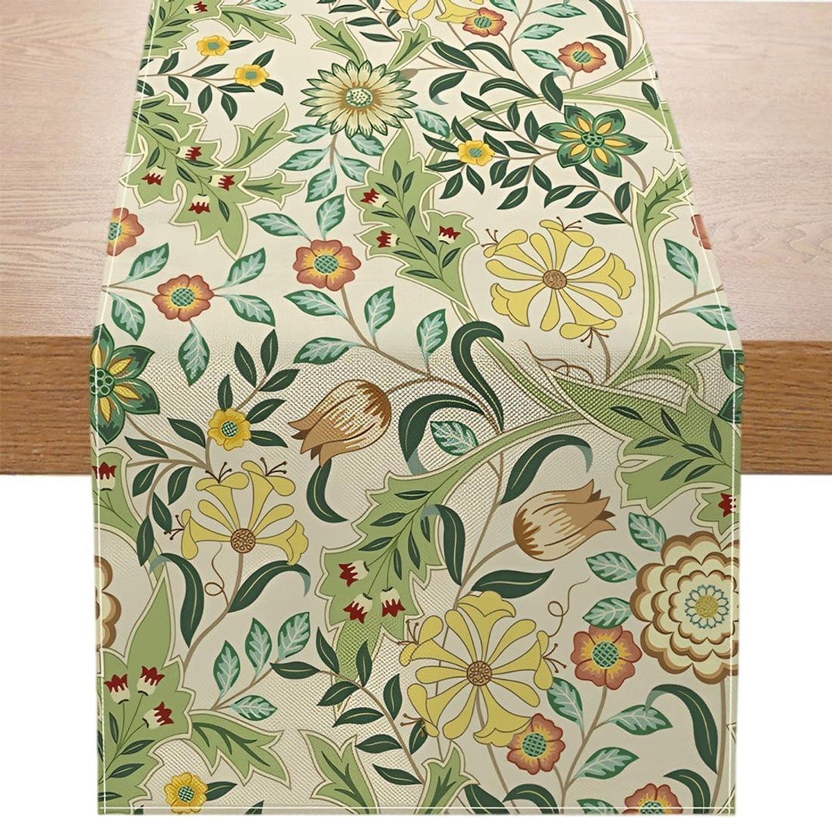 1 stuk- Tafelloper- Vintage tafelloper- tafellopers linnen-tafelloper buiten-Tafelkleed-tafelkleed buiten-tafelkleed buiten rechthoekig-Tafelloper met bloemenmotief-Bloemen zomer tafelloper-Tafeldecoraties -voor keuken, diner, feest-Groen