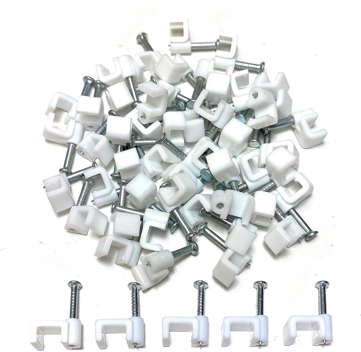 Holder White Plastic Flat Cable Clips for TV Telephone, Internet Cable Mounts, Cable Mounts, Pack of 50 - ShopVlot