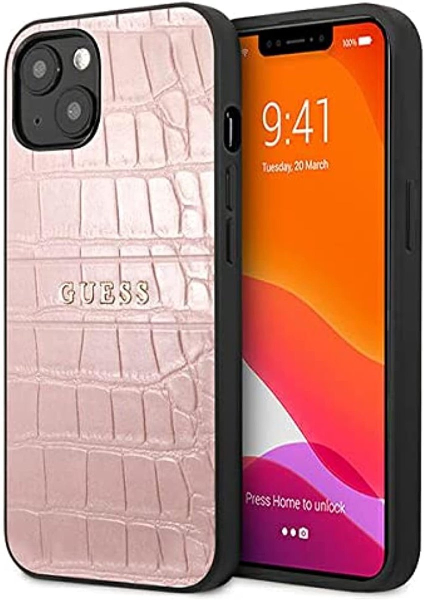 Guess GUHCP13SPCRBPI Case for iPhone13 Mini 5.4" Pink Croco Strap Collection - ShopVlot