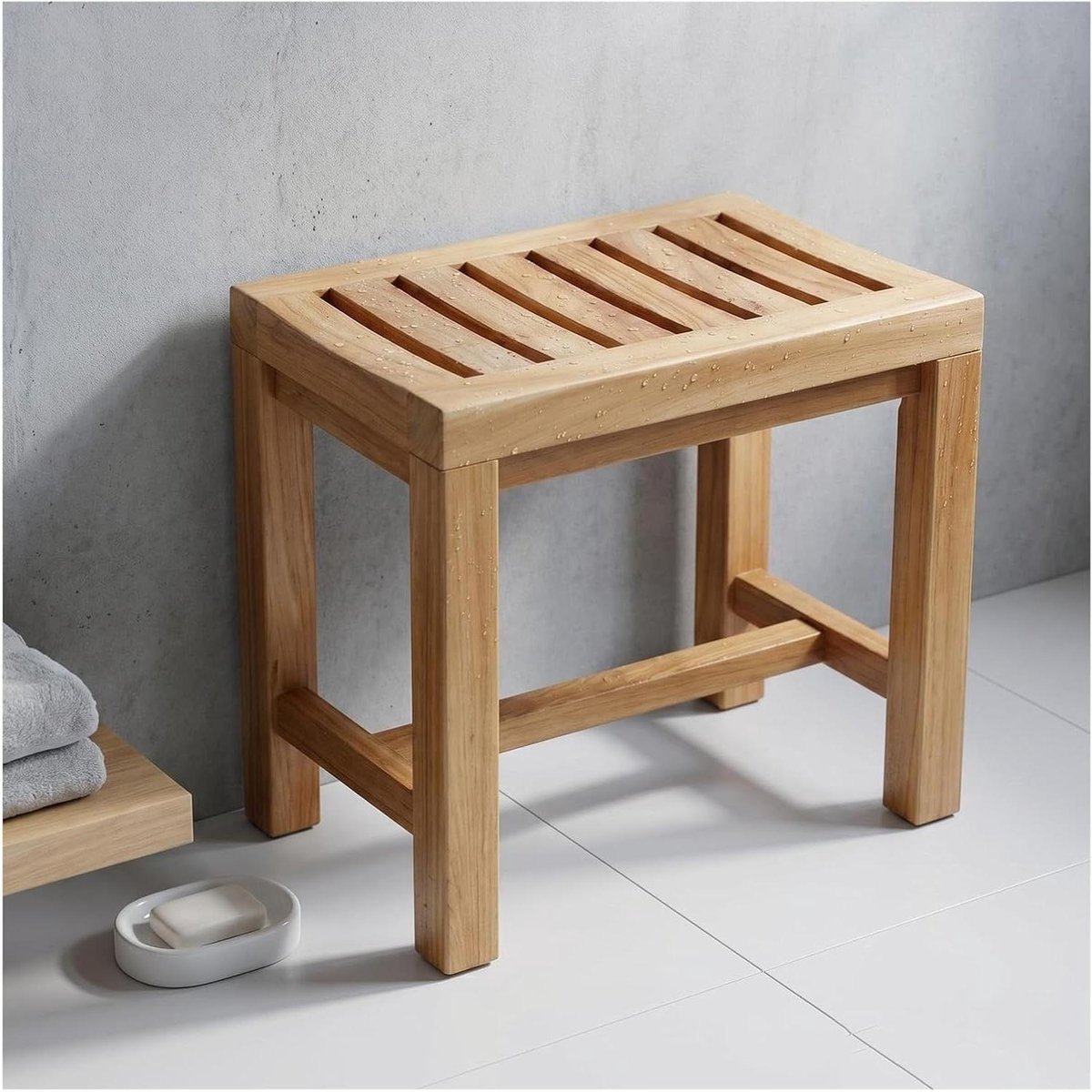 Douchebank - Badstoel Hout - Veilig Zitten - Massief Teak - 42 x 28 x 43 cm - Natuurlijk