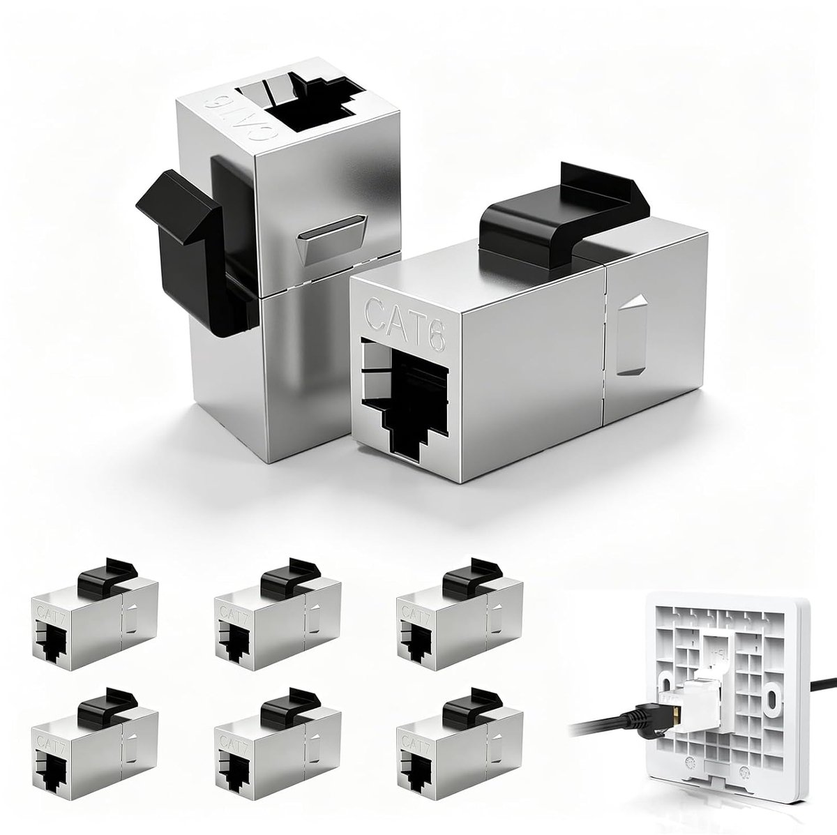 Zolara 8pcs RJ45 Shielded Coupler, Keystone RJ45 Coupler, 10Gbps Cat7 Keystone Module, Network Connector, Compatible - ShopVlot