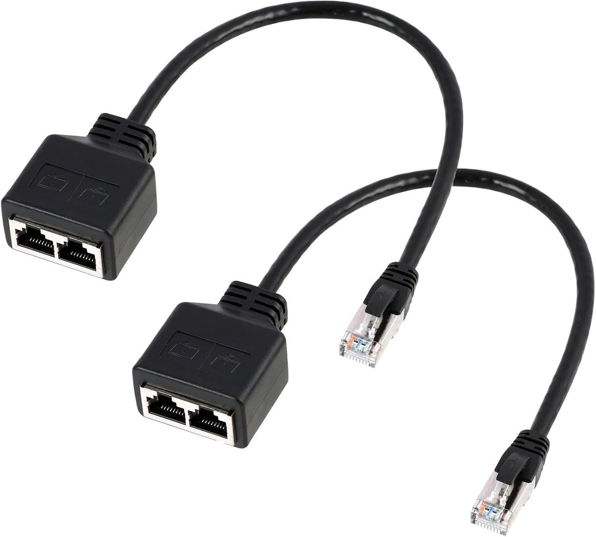 2 stuks RJ45-splitter adapter, 1 stekker op 2 aansluitingen, RJ45-verdubbeling voor ethernet-netwerk - ShopVlot