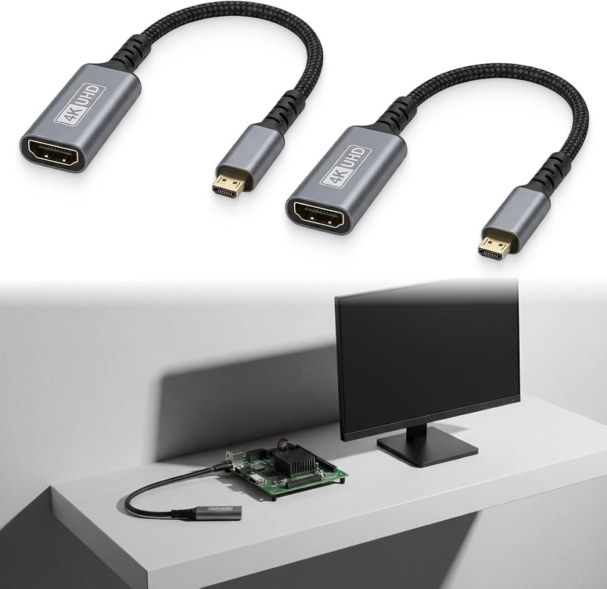 2 stuks video-adapters met hoge resolutie 4K 60Hz met kabel, voor camera's, tablets en andere compatibele apparaten - ShopVlot